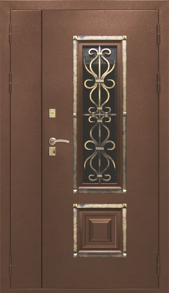 Металлическая двустворчатая дверь "Венеция 2" венге, размер 1200*2050 мм