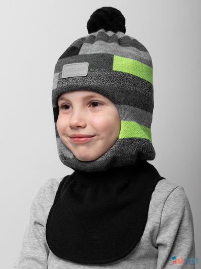 Шапка-шлем 20101-02 с утеплителем, х/б  подклад , черный,серый,салатовый 56-58