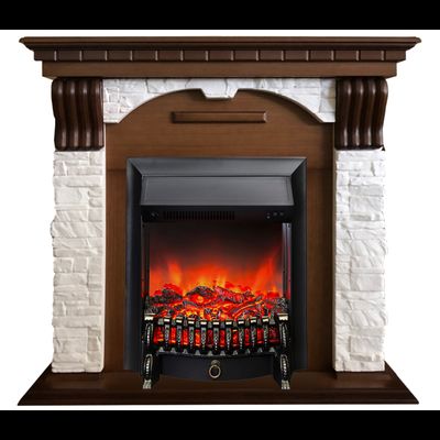 Электрокамин Дублин LO камень белый с очагом Fobos