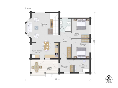 "Инари": Современный Двухэтажный Дом из Клееного Бруса с Эркером и Просторной Террасой 157,1 м²
