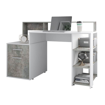 Стол компьютерный Лайф NEW Белый/бетон, Ш1384хВ904хГ538