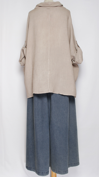 БЛУЗА ЛЁН КИМОНО "ХОМУТ КУЛИСКА" св.бежевая, белая, бежевая  до.56