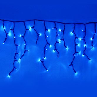 Гирлянда "Бахрома" 100 светодиодов, 2х0.5 м, 26 нитей, черный провод, уличная, синий
