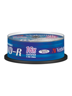 Носители информации DVD-R Printable, 16x, Verbatim Azo Wide, Cake/25, 43538