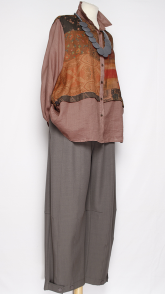 Рубашка Бохо "КРАПИВА КОМБИНИРОВАННАЯ" чайная роза\синяя, чайная роза\терракот до  р.52