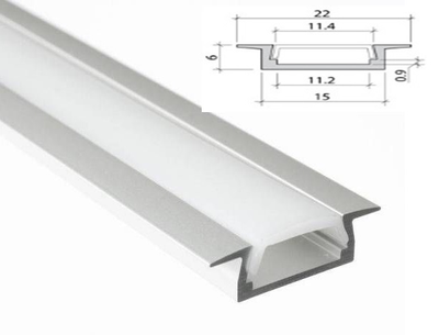 Врезной СЕРЕБРИСТЫЙ анодированный алюминиевый  профиль с матовым экраном 2000x22x6мм