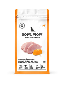 BOWL WOW (Боул Вау) корм сухой для собак крупных пород Индейка, Курица, Рис, Тыква, 10 кг