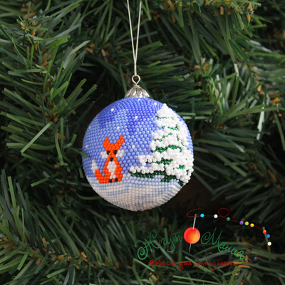 Шарик «Лисички" со снегом - 6см - Набор для вязания крючком с бисером от Ирины Рудевич