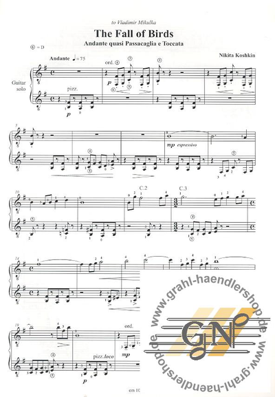 Koshkin, Nikita.  The Fall of the Birds : fur Gitarre
