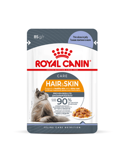 Royal Canin (Роял Канин) Hair & Skin care Влажный корм (пауч) для для взрослых кошек для здоровья кожи и красоты шерсти, кусочки в желе, 85 г