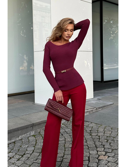 Свитер из вискозы с вырезом лодочка (бордовый)