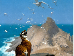 Картина обогреватель, репродукция Жан-Леона Тигр, наблюдающий за журавлями