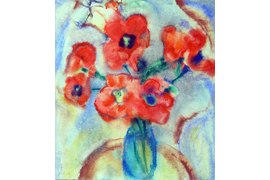 «Тюльпаны на круглом столике», 1976г., бумага, акварель, гуашь, 53х43,5