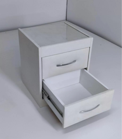 Прикроватная тумба MyCloud Турель, мягкая, в мебельной ткани, два ящика, с доводчиками и стеклом