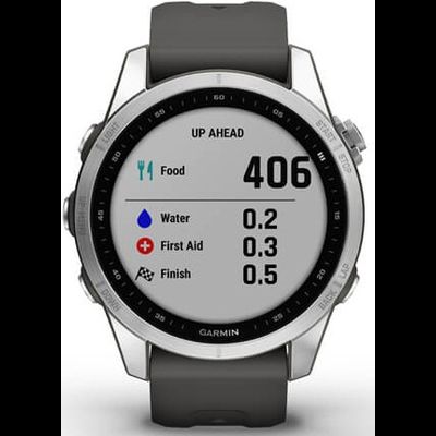 Умные часы Garmin Fenix 7s серебристый с графитовым силиконовым ремешком