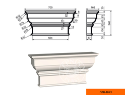 Капитель к фасадной пилястре из пенополистирола с покрытием LEPNINAPLAST-FASAD (Лепнинапласт-фасад)ПЛВ-500/1
