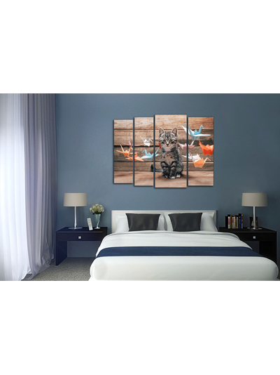 Модульная картина "Грустный котик и оригами"