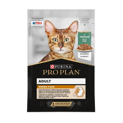 Pro Plan (ПроПлан) Derma Care влажный корм для взрослых кошек для здоровья кожи и шерсти, Треска в соусе, 85 г