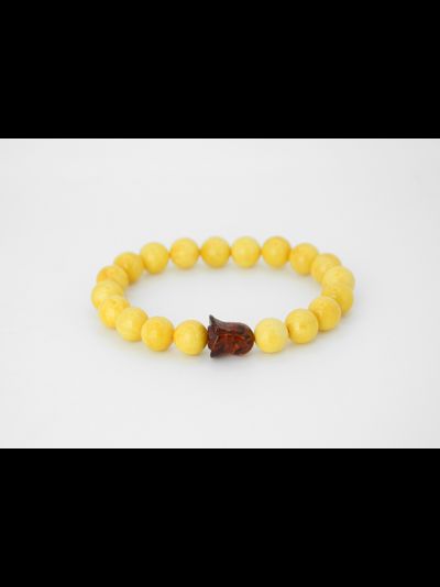 Браслет из белого янтаря с розой на резинке