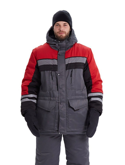 Костюм зимний "ЗИМНИК" куртка/брюки, цвет: т.серый/черный/красный