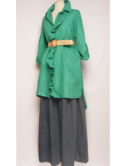 Рубашка лён "ВОЛАН ПРИНТ" зеленая р.48-52