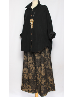 Рубашка Бохо "Вельвет защипы сбоку" черная до р.54
