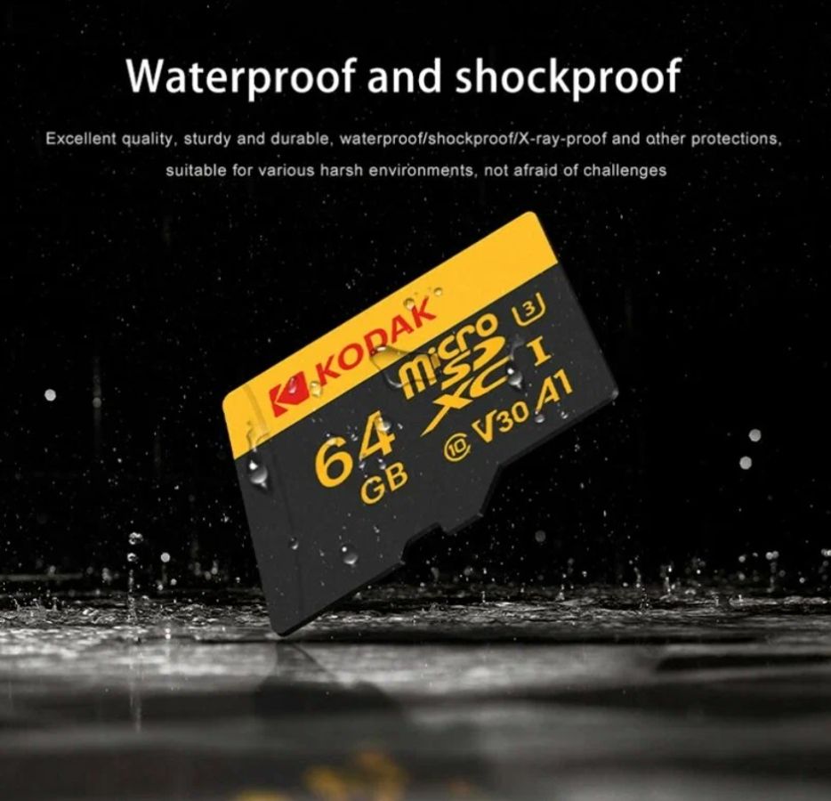 Карта памяти Kodak Micro SD, класс 10, UHS-1 U3 V30 A1 на 64 ГБ, чтение 100 МБ/с, запись данных 90 М