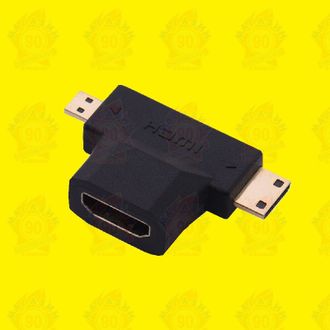 Переходник тройник HDMI (F) - Mini HDMI (M) -Micro HDMI (M)