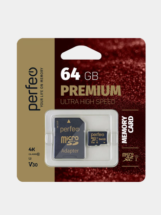 Карта памяти Perfeo microSDXC 64GB High-Capacity (Class 10) UHS-3