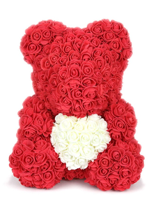 Мишка из роз с сердечком - красный 40 см