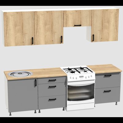 Кухня Эконом 1,8 метра (600х600х600) Цвет: Дуб Вотан/Базальт