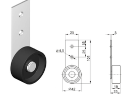 Ролик неповоротный боковой на узкой пластине D=40мм
