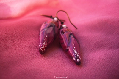 "Вальс магнолии", комплект украшений из фарфора (серьги и подвеска)