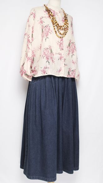 Рубашка Бохо "ПРОВАНС СТОЙКА КИМОНО" белая\розовый букет р.44-52