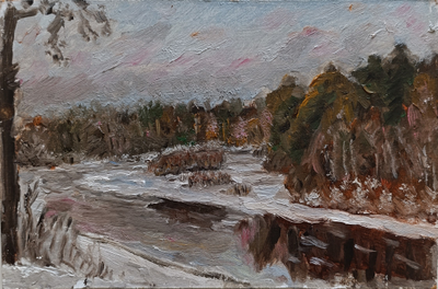 "Над рекой" картон масло Вировлянский А.М. 1963 год