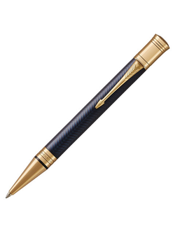 Ручка шариковая PARKER "Duofold Prestige Blue Chevron GT", корпус синий, позолоченные детали, черная, 1931373