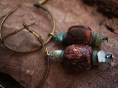 Бохо-серьги на кольцах "Моховый бор"