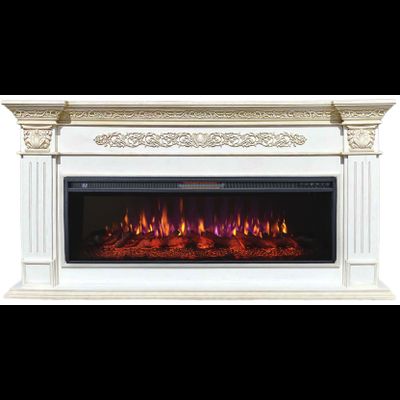 Линейный электрокамин Елизавета белый с золотой патиной с очагом FreeSpace 50 LED FX QZ