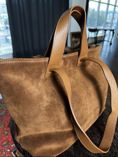 Женская сумка шоппер из натуральной замши и кожи рыжего цвета, Italy. Арт. 022034