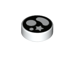 Tile, Round 1 x 1 with Circles, Bean, and Star on Black Background Pattern, White (98138pb184 / 6326134)