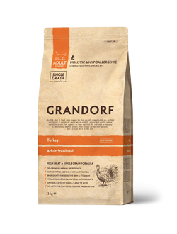 Grandorf (Грандорф) сухой корм для стерилизованных кошек и кастрированных котов Индейка, 2 кг