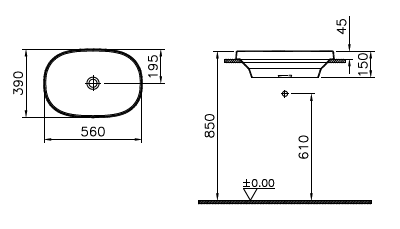 Овальная раковина-чаша без перелива VitrA Frame, 56 см, цвет белый, 5652B403-0016