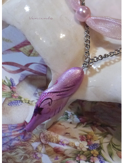 Короткое (под шейку) колье в стиле шебби-шик "Рассветная Жемчужина" с подвеской из холодного фарфора