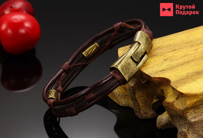 Плетеный кожаный браслет «Double Totem»
