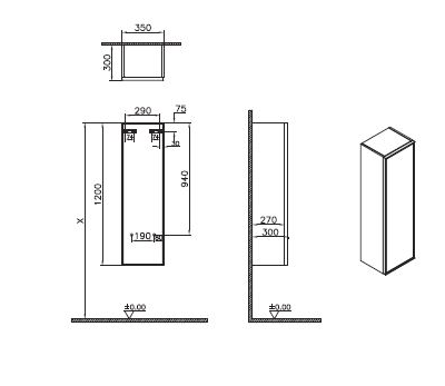 Пенал Vitra Metropole Edge, 35 см, правосторонний, цвет ореховое дерево, 67252