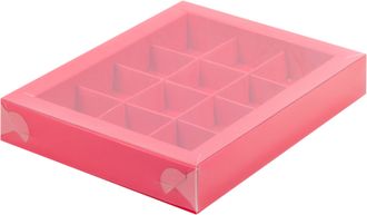 Коробка для 12 конфет с прозр. кр. (красная), 190*150*30мм