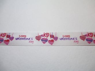 Лента атласная с рисунком "Happy Valentine day", ширина 12 мм, 1 метр