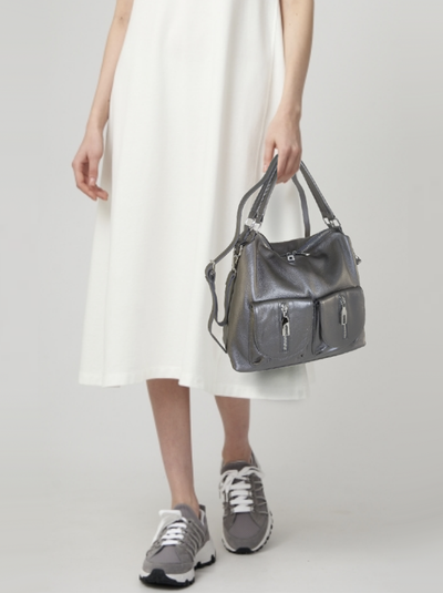 (АРТИКУЛ: 10133/1) СУМКА ЖЕНСКАЯ, БОЛЬШАЯ, НАТУРАЛЬНАЯ КОЖА, СЕРАЯ, РЕМЕНЬ ЧЕРЕЗ ПЛЕЧО