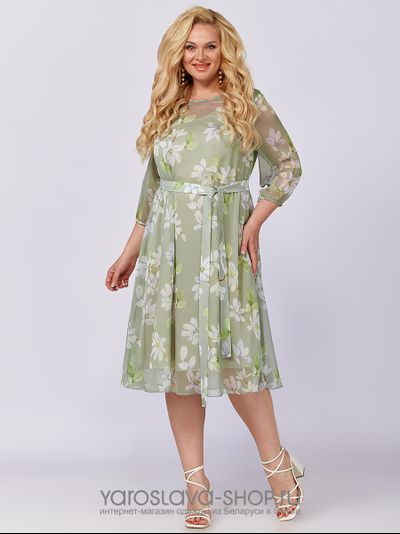 Шифоновое платье А-силуэта нежно-зеленого оттенка
