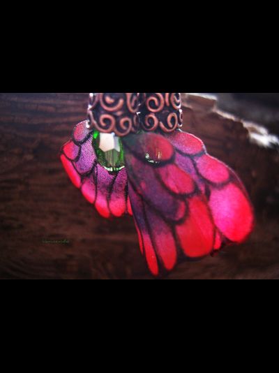 Волшебные серьги "Крылышки Маковой Феи" (шёлк, хрустальные бусины, чешский бисер)